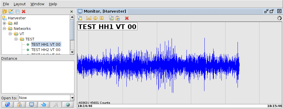 Bildschirm-Aufnahme der Swarm Software mit einer Verbindung zum TuSeisNet Seedlink Server.